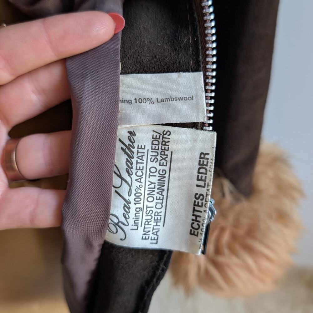 Vintage Brown Suede Penny Lane Jacket Groovy Furry 70s Leather Western Coat Smal - Picture 11 of 11